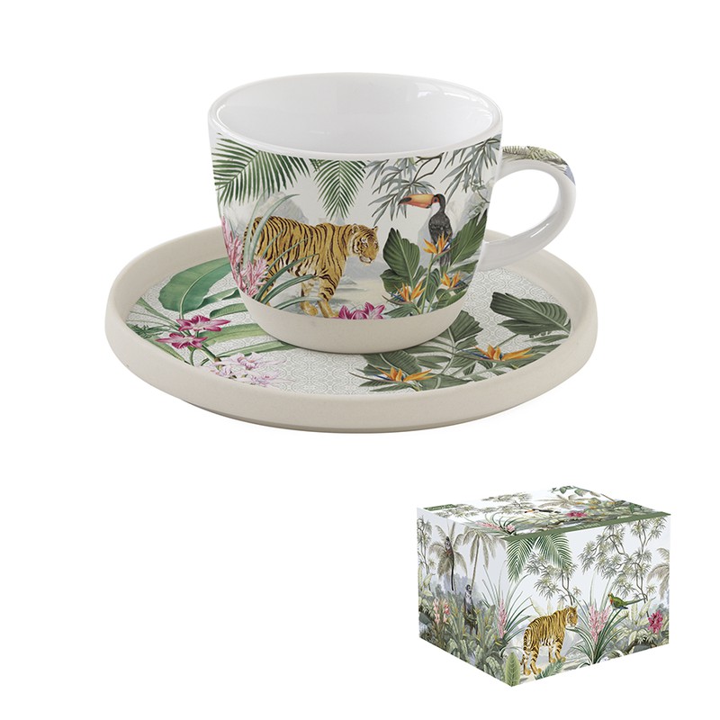 Taza de té con plato Porcelana Tropical