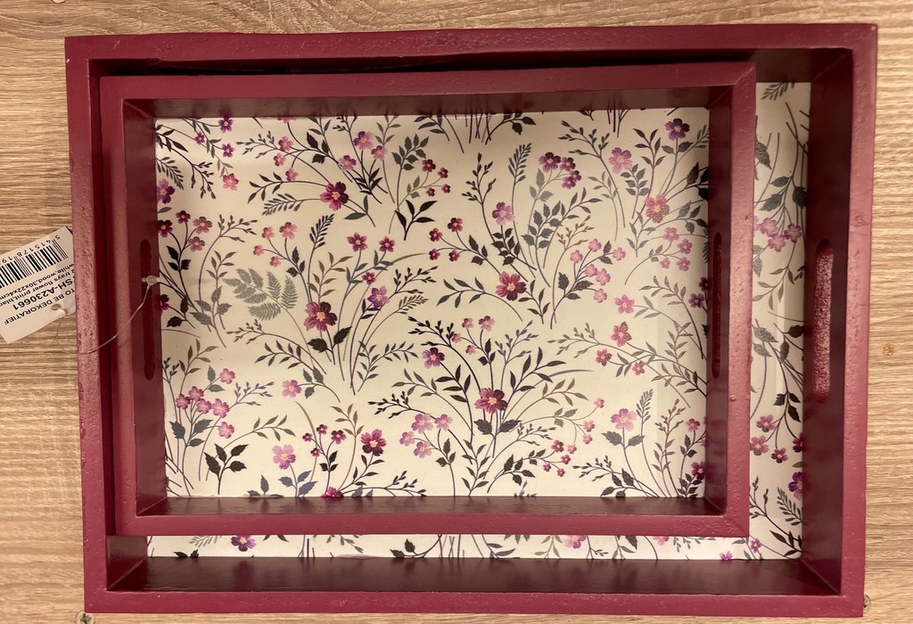 Bandeja Mini Flores Madera - Morada- Juego de 2 bandejas