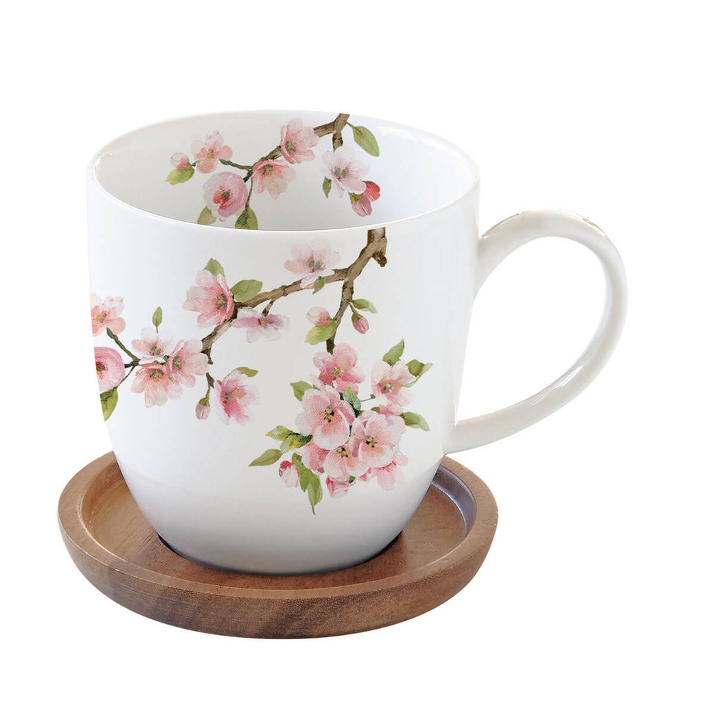 Taza Mug Sakura - Taza y Plato de Madera