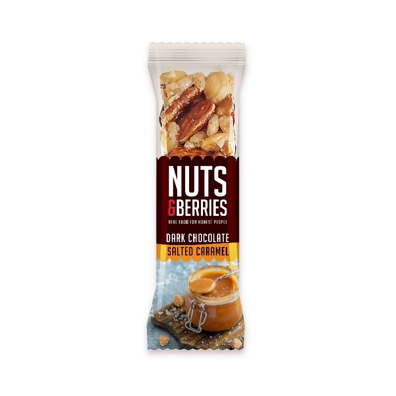 Barrita Frutos secos con Chocolate negro, Caramelo y Sal Bio
