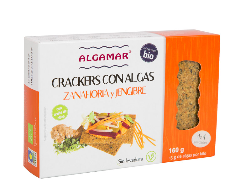 Tostadas Crujientes Crackers Integrales Algas, Espelta, Zanahoria y Jengibre Bio (ENCARGO)