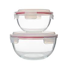 Tartera tipo ensaladera hermética redonda de cristal con tapa de plástico 1 L