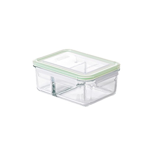 Tartera hermética con separador de vidrio con tapa de plástico 670 ml