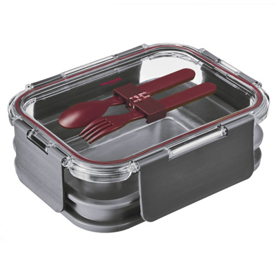 Tartera para el Almuerzo con Cubiertos Gris