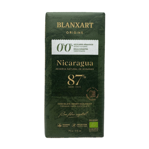 Chocolate Negro 87% Nicaragua Sin Azúcar añadido Bio