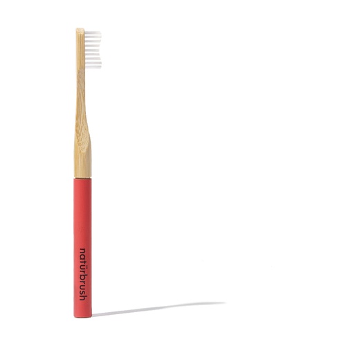 [3113] Cepillo de Dientes de Bambú Natural con Cabezal Renovable Dureza Media - Rojo