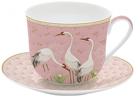 [2776] Taza Desayuno Jumbo con plato Porcelana Dancing Garza