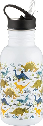 [2358] Botella Infantil de agua de acero con tapa abatible, diseño de dinosaurio