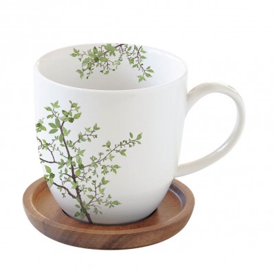 [2355] Taza Mug Natura Verde - Taza y Plato de madera