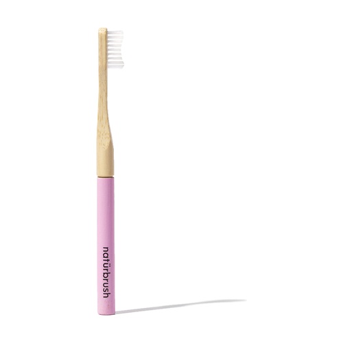 [2169] Cepillo de Dientes de Bambú Natural con Cabezal Renovable Dureza Media - Rosa