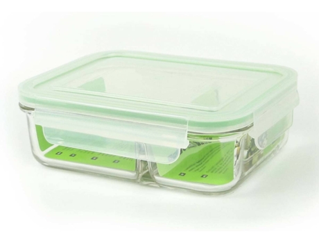 [2152] Tartera Hermética con separador Vidrio Rectangular y tapa de plástico 920 ml