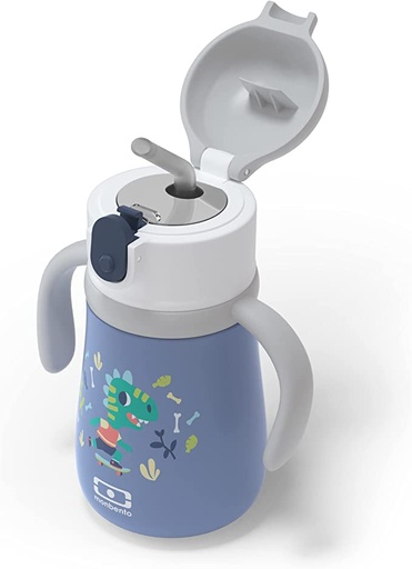 [1064] Botella Isotérmica con pajita 360ml Monbento Azul Dino