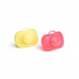 [903] Herobility chupete +0M coral - amarillo neón 2 unidades