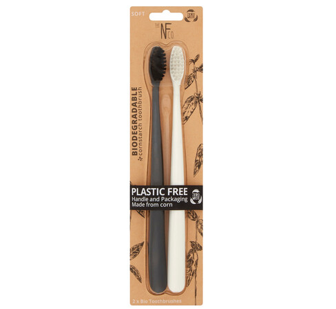 [741] Cepillos de dientes (2 unidades) biodegradables uno de color negro y otro de color marfil