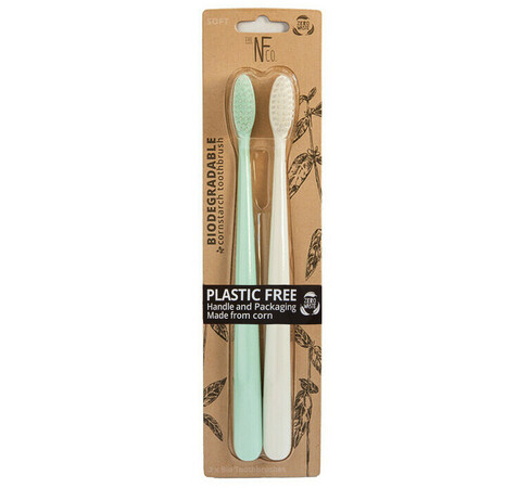 [740] Cepillos de dientes (2 unidades) biodegradables uno de color menta y otro de color marfil