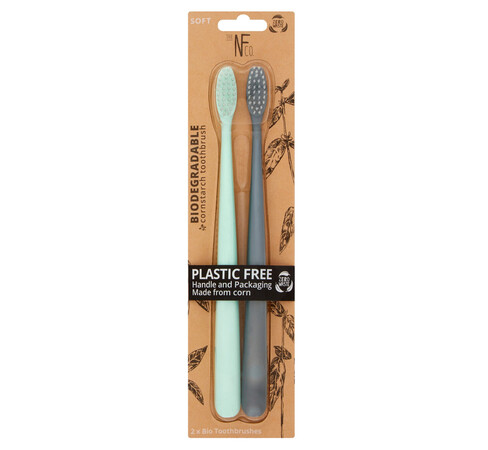 [739] Cepillos de dientes (2 unidades) biodegradables uno de color menta y otro de color grafito.